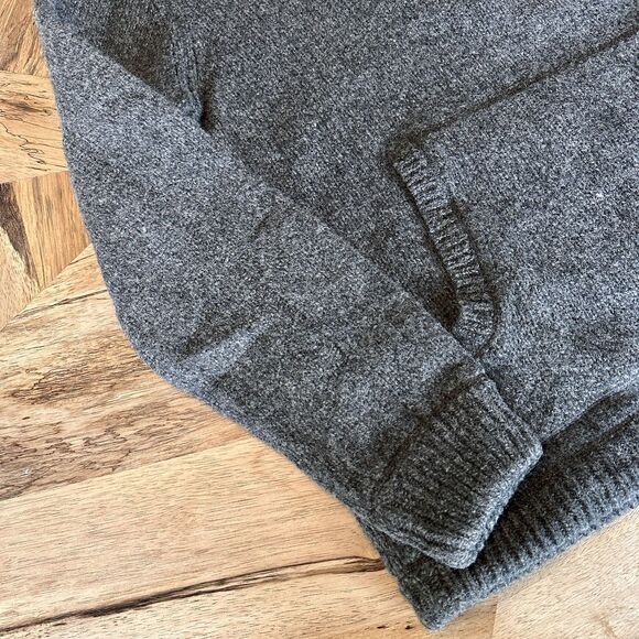 L.L. Bean Lambswool Quarter Zip Sweater Gray Plaid Collar Kangaroo Pocket - Picture 8 of 13